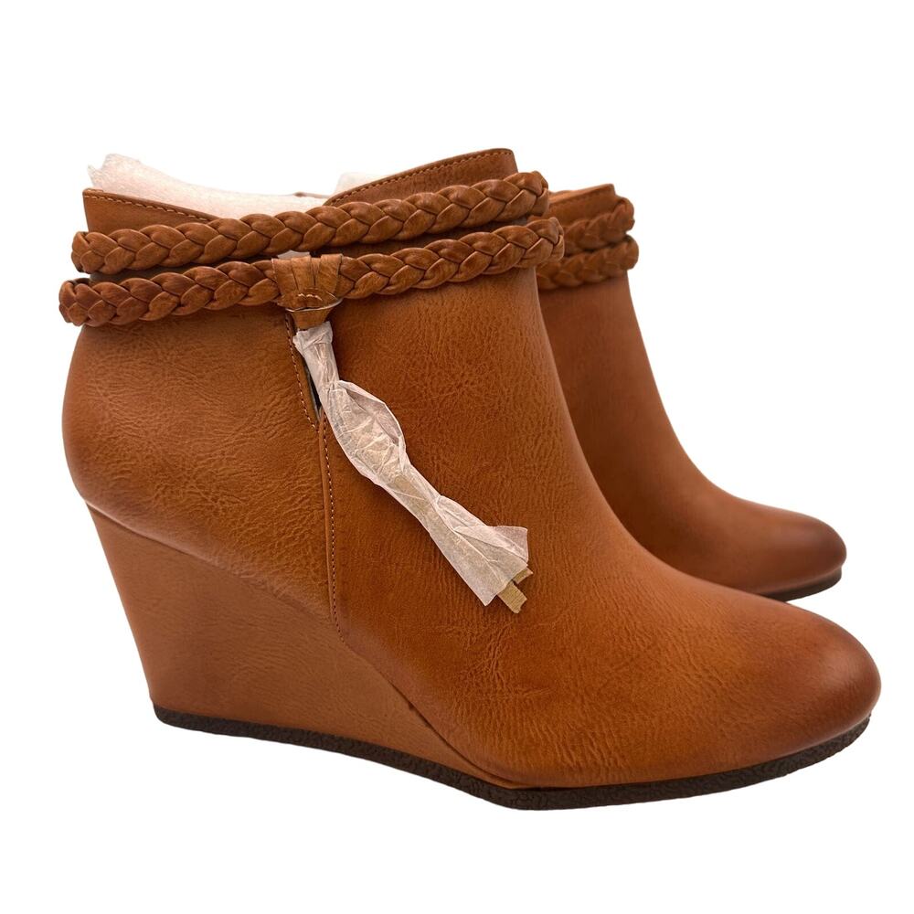 ZBY Women's Wedge Ankle Braided Fringe Western Booties Ankle Boots NEW Size 9